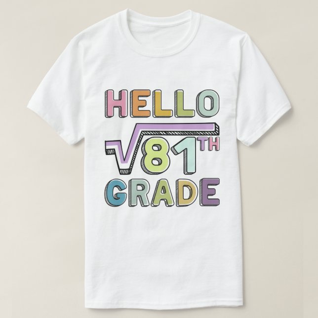Hello 9th Grade Funny Square Root of 81 Math  T-Shirt (Design Front)