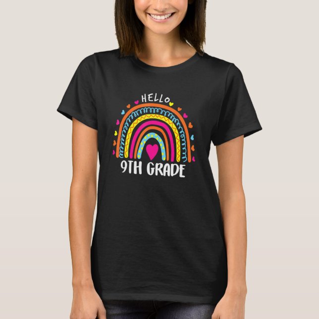 Hello 9th Grade Rainbow For Teachers Girls T-Shirt (Front)