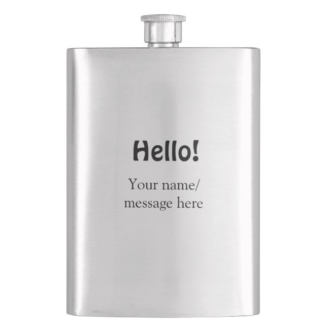 Hello add name message simple minimal business tem hip flask (Front)