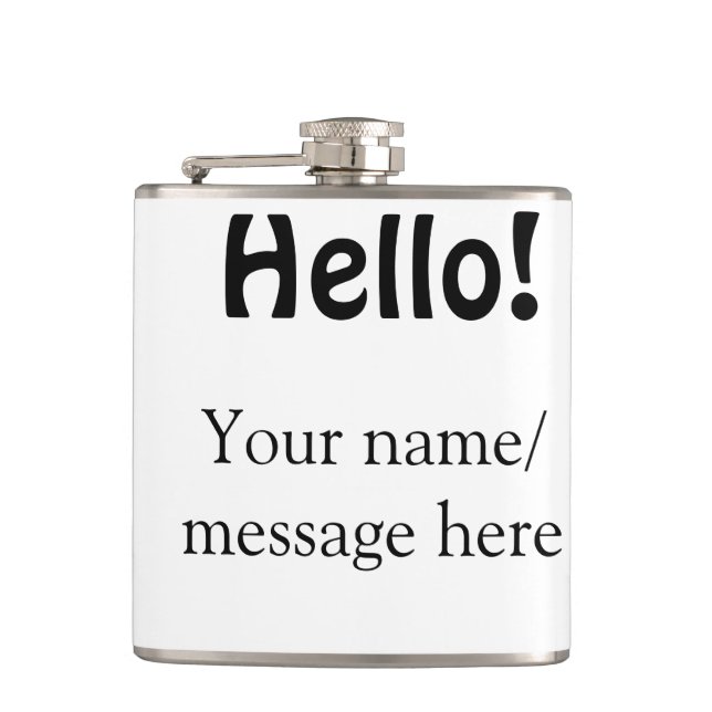 Hello add name message simple minimal business tem hip flask (Front)
