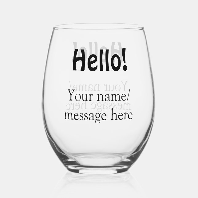 Hello add name message simple minimal business tem stemless wine glass (Front)