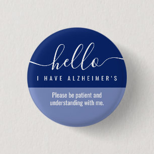 hello alzheimers awareness and emergency contact  3 cm round badge
