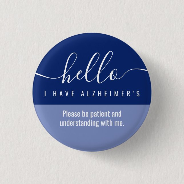 hello alzheimers awareness and emergency contact  3 cm round badge (Front)