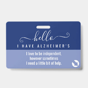 hello alzheimers awareness and emergency contact  ID badge