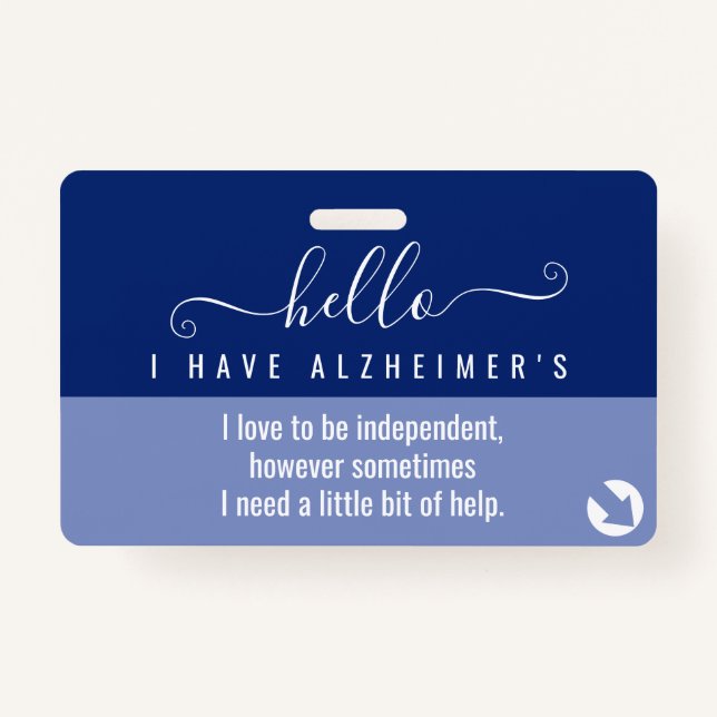 hello alzheimers awareness and emergency contact  ID badge (Front)