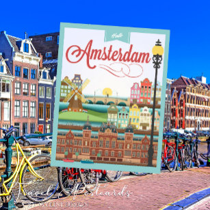 Hello Amsterdam Holland Travel Postcard