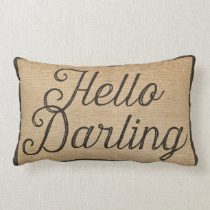 Hello and Goodbye Darling Vintage Burlap Lumbar Cushion