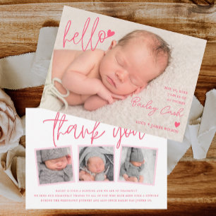 Hello and Thank You Pink Birth Announcement