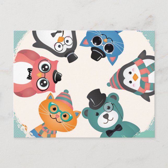 Hello! Animal Friends Circle Postcard (Front)