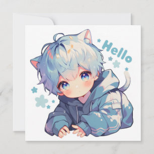 Hello Anime Catboy Holiday Card