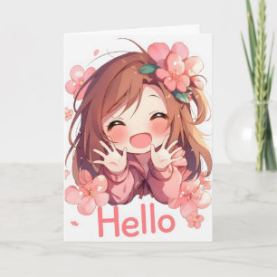 Hello Anime Girl Cute Holiday Card