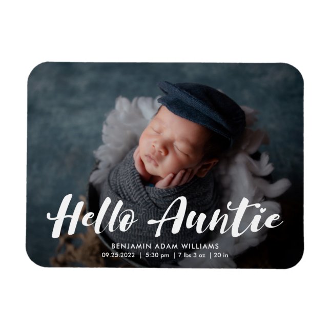 Hello Auntie Birth Announcement Keepsake Magnet (Horizontal)