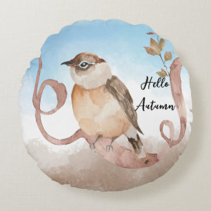 Hello Autumn Bird Round Cushion