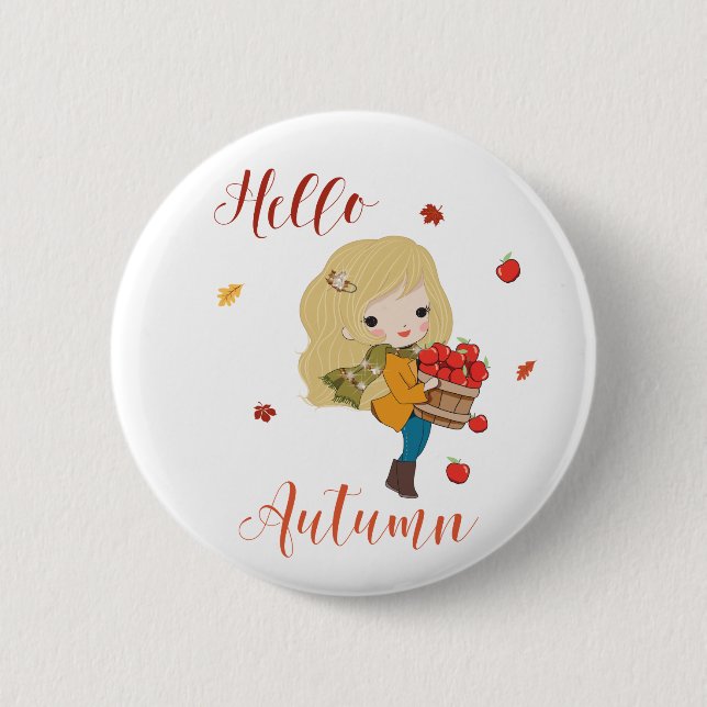 Hello Autumn button Fall theme button (Front)