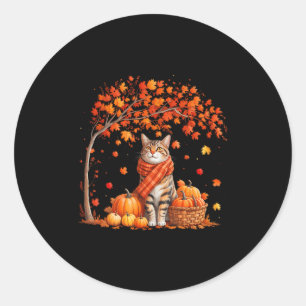Hello Autumn Cat Fall Leaf Kitten Lover Thanksgivi Classic Round Sticker