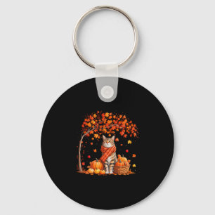 Hello Autumn Cat Fall Leaf Kitten Lover Thanksgivi Key Ring