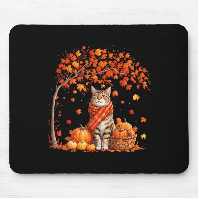 Hello Autumn Cat Fall Leaf Kitten Lover Thanksgivi Mouse Mat (Front)