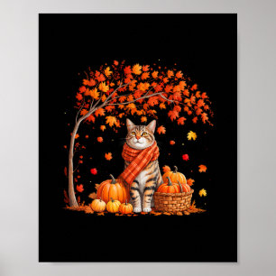 Hello Autumn Cat Fall Leaf Kitten Lover Thanksgivi Poster