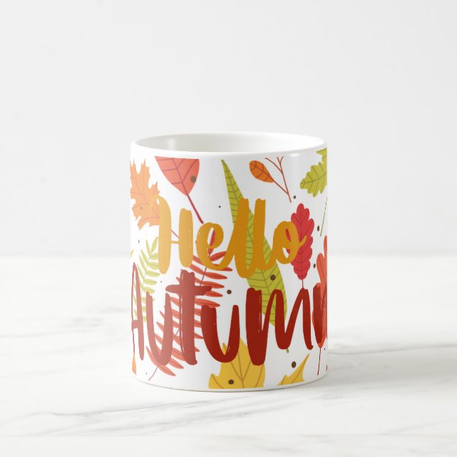 Hello Autumn Colourful Fall Leaves Mug  (Center)