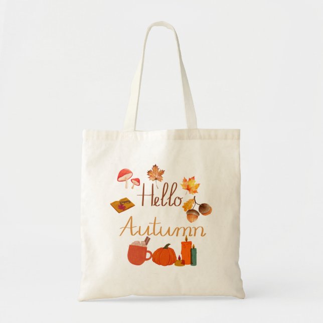 Hello Autumn – Cosy Fall Vibes with Pumpkins Tote Bag (Front)