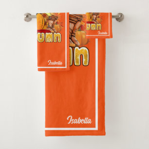 Hello Autumn Customise Text and Colour Bath Towel Set