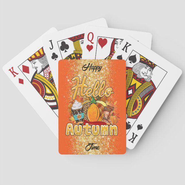 Hello Autumn Customise Text and Colour Playing Cards (Back)