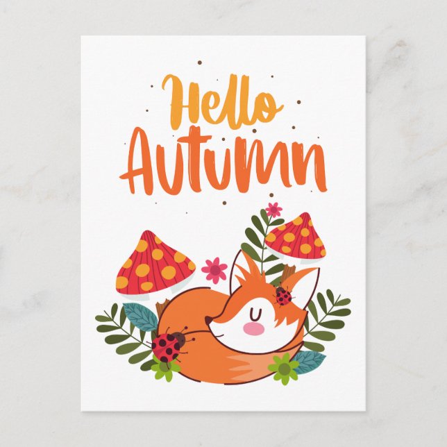 Hello Autumn Cute Fox Autumn Fall Season Postcard (Front)