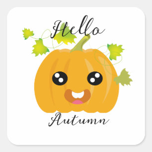 Hello Autumn - Cute Pumpkin Square Sticker