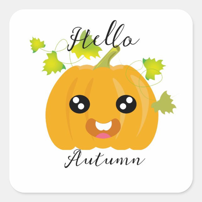 Hello Autumn - Cute Pumpkin Square Sticker (Front)