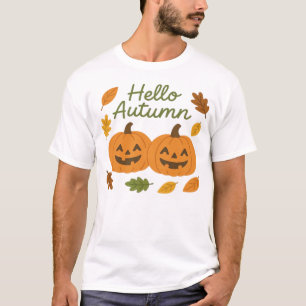 Hello Autumn Cute Smiling Pumpkins Classic T-Shirt