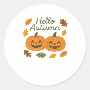 Hello Autumn Cute Smiling Pumpkins Classic T-Shirt Classic Round Sticker