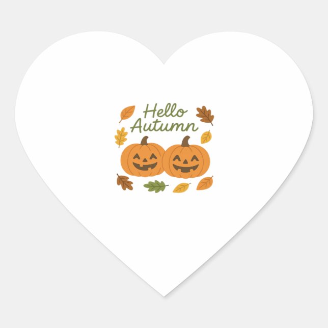 Hello Autumn Cute Smiling Pumpkins Classic T-Shirt Heart Sticker (Front)
