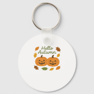 Hello Autumn Cute Smiling Pumpkins Classic T-Shirt Key Ring