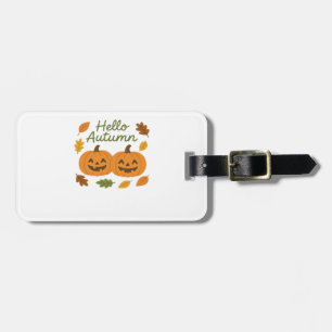 Hello Autumn Cute Smiling Pumpkins Classic T-Shirt Luggage Tag