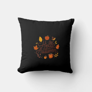 Hello Autumn Dark Aesthetic Pumpkin & Leaves Thr Cushion