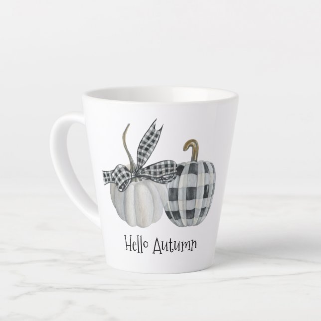 Hello Autumn Fall Buffalo Plaid Pumpkin  Latte Mug (Left Angle)