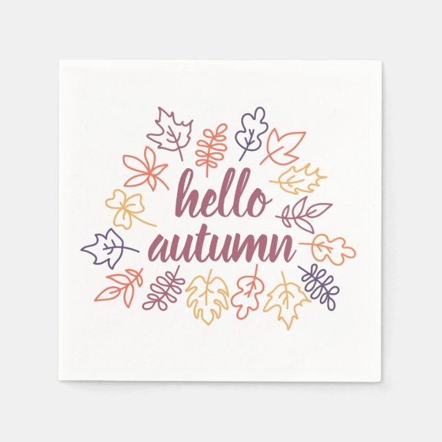 Hello Autumn Fall Floral Typography Modern Napkin (Front)