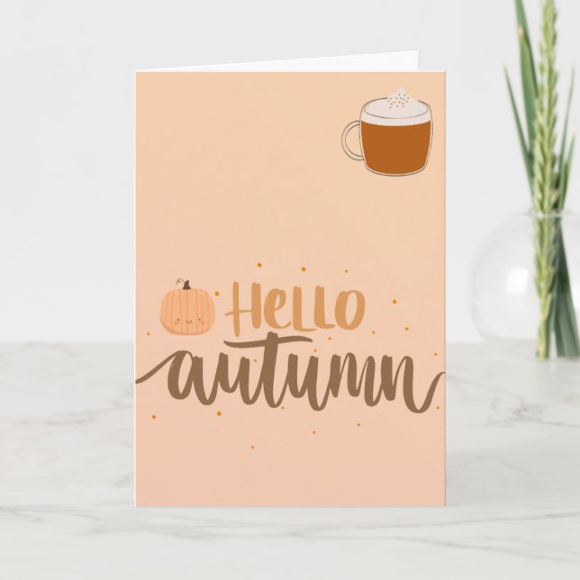Hello Autumn Fall Pumpkin Greeting Card (Front)