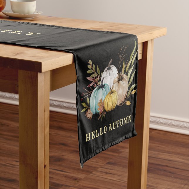 Hello Autumn Family Name Pumpkins  Short Table Run Short Table Runner (In Situ)