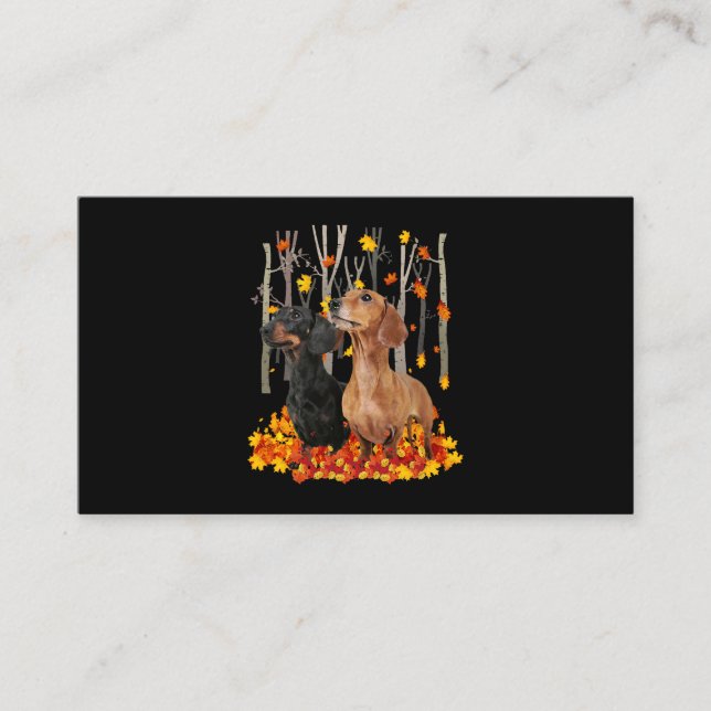 Hello Autumn Maple Dachshund Leaf Fall Cute Dachsh Business Card (Front)