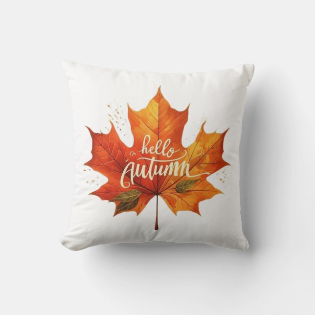 Hello Autumn Maple Leaf Decorative Throw Pillow (Front)