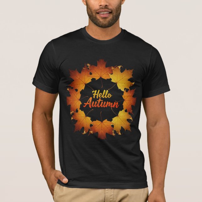Hello Autumn Maple Leaf Wreath T-Shirt (Front)