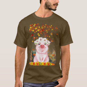 Hello Autumn Maple Pig Leaf Fall Cute Pigs Lover T-Shirt