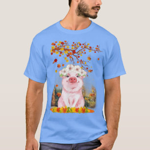 Hello Autumn Maple Pig Leaf Fall Cute Pigs Lover T-Shirt