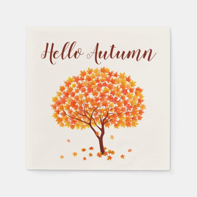 Hello Autumn Maple Tree Napkin (Front)