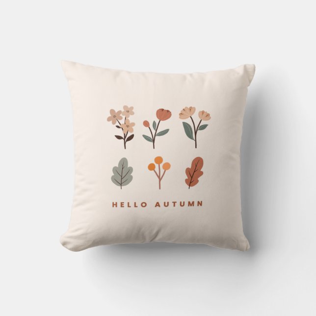 Hello Autumn Minimalist Autumn Florals Cushion (Front)
