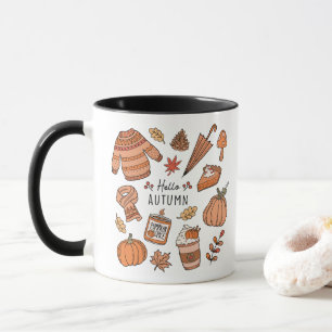 Hello Autumn Mug, Fall Vibes Mug, Retro Doodle Mug