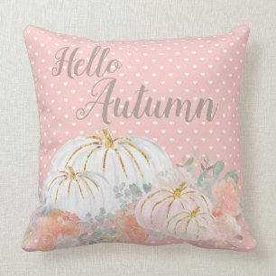 Hello Autumn Peach Pumpkin Polka Dot Pillow