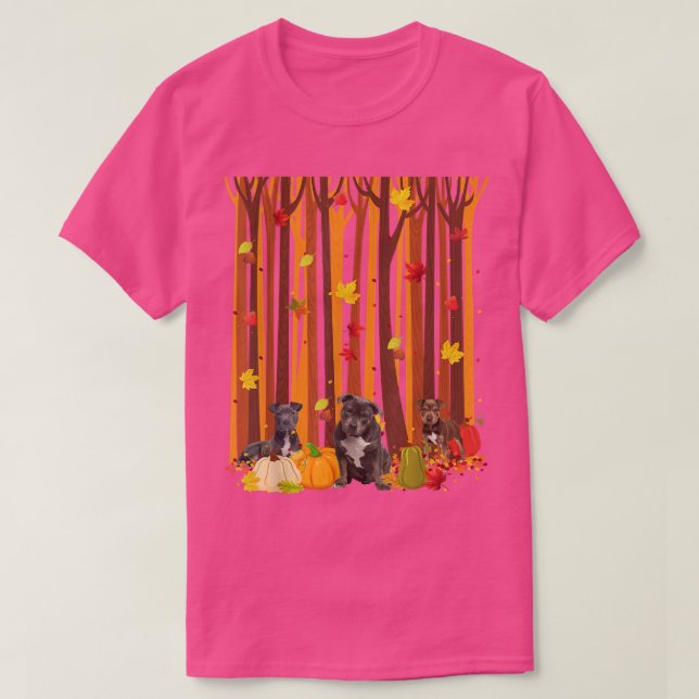 Hello Autumn Pitbull Maple Leaf Fall Pumpkin Mens  T-Shirt (Design Front)