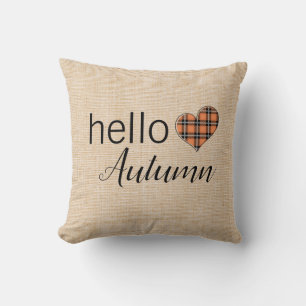 Hello Autumn Plaid Farmhouse Linen Fall Colours Cushion